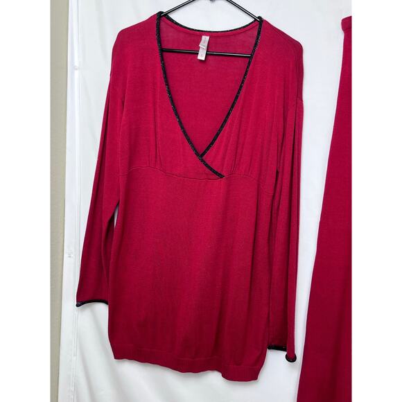 Cruz Natori Women's M/L Red 2 Piece Lounge Sleep Set Sweater Cropped Pants - Picture 5 of 12